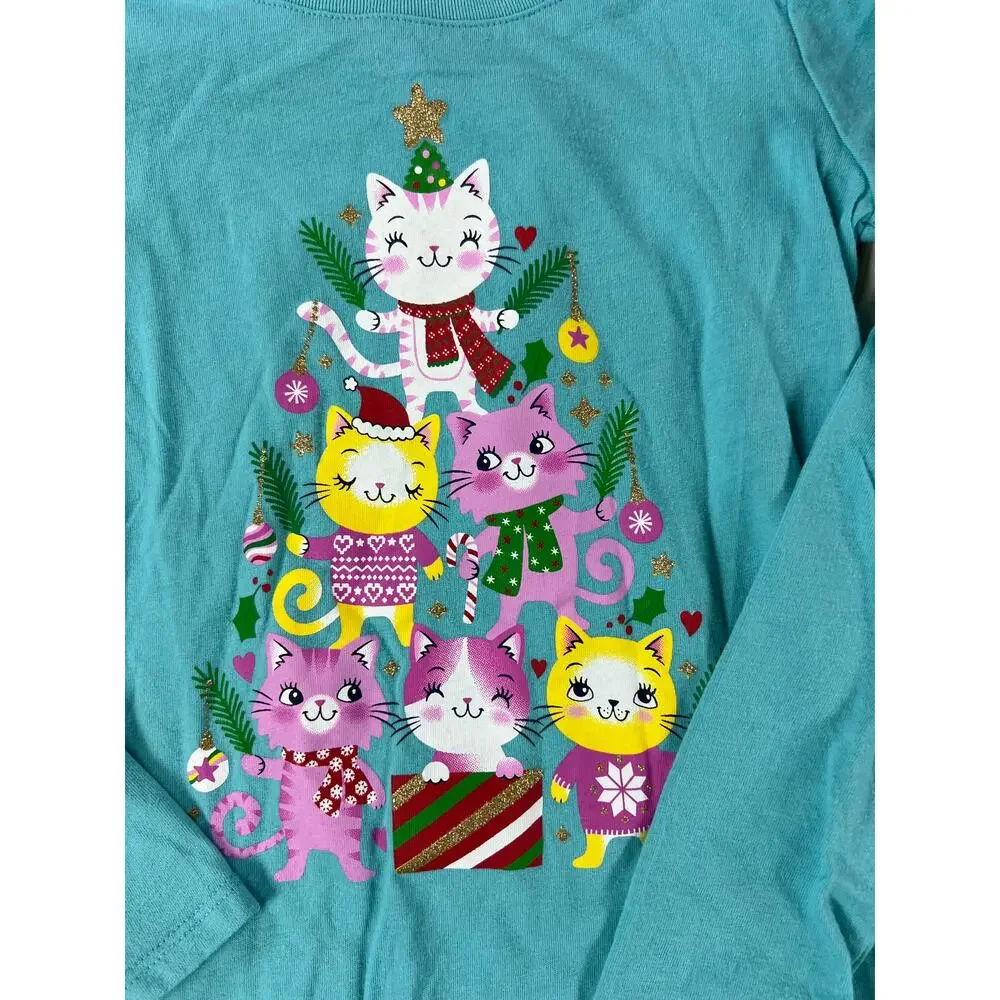 The Children's Place Christmas Cat Tree and Peppermint Joy Shirt Bundle Girls 5T